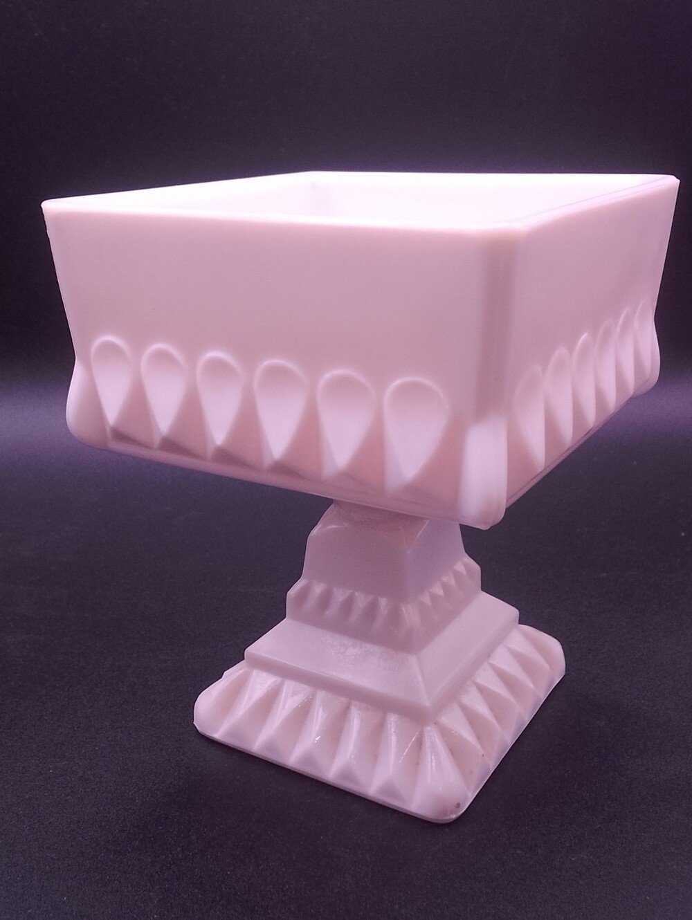 1950's Jeantte Pink Milk Glass Pedestal Wedding Box No Lid